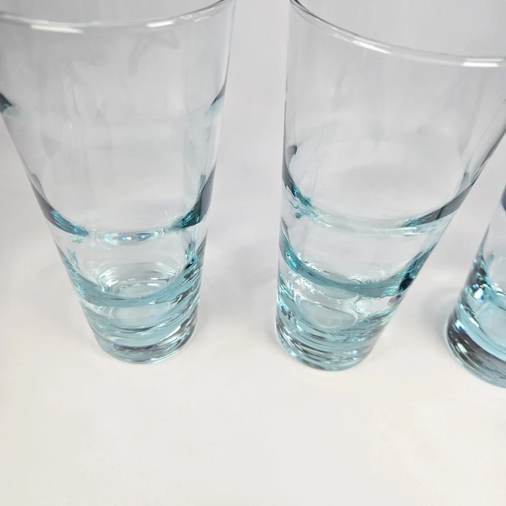 3 Vintage 70s Libbey Aqua Blue Ripple Saturn Optic Glasses Tumblers 6-1/2" 12 oz - Picture 6 of 8